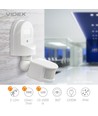 Détecteur de mouvement PIR infrarouge, blanc - Angle 180°, 1200W, IP44 extérieur, durée et luminosité réglables