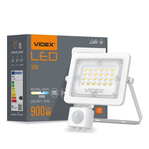 Projecteur LED 10W avec détecteur - 100lm/W, IP65, 5000K, noir