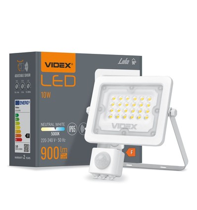 Projecteur LED 10W avec détecteur - 100lm/W, IP65, 5000K, noir