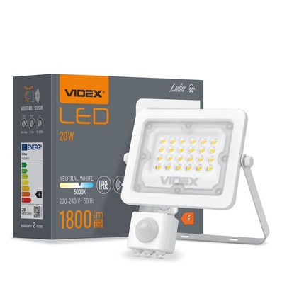 Projecteur LED 20W avec détecteur - 6500lm, IP65, IK07, gris, extérieur