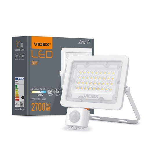 Projecteur LED 30W Luka avec détecteur - 90lm/W, IP65, blanc, 5000K, extérieur