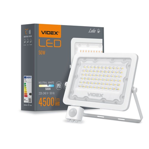 Projecteur LED 50W avec détecteur - 130lm/W, IP65, 5000K, gris, extérieur, lampe de chantier