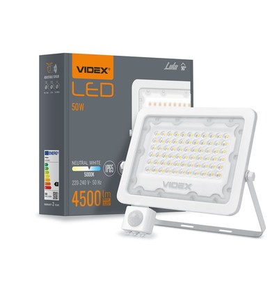 Projecteur LED 50W avec détecteur - 130lm/W, IP65, 5000K, gris, extérieur, lampe de chantier