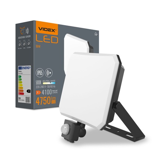 Projecteur LED 50W avec détecteur - 4750lm, IP65, 5000K, noir, extérieur, lampe de chantier
