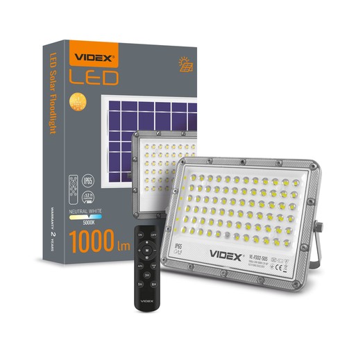 Projecteur LED Solara 50W avec panneau solaire - 1000lm, IP65, 5000K, gris, incl. télécommande et panneau solaire
