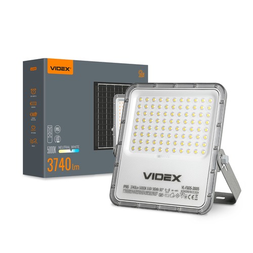 Projecteur LED Solara 30W avec panneau solaire - 3740lm, IP65, 5000K, batterie 96Wh, aluminium, extérieur