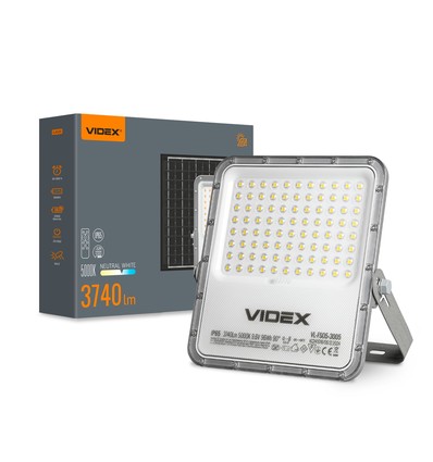 Projecteur LED Solara 30W avec panneau solaire - 3740lm, IP65, 5000K, batterie 96Wh, aluminium, extérieur