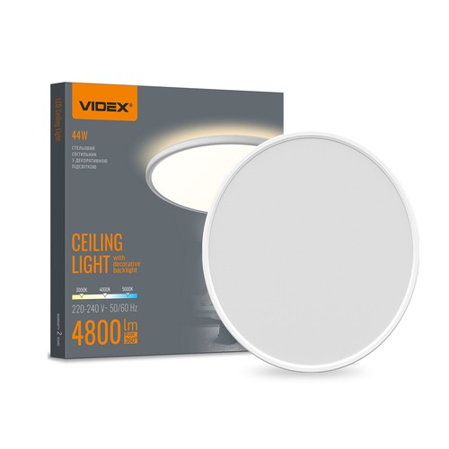 Plafonnier LED 44W avec rétroéclairage, CCT - 109lm/W, IP54, Ø50cm, bord blanc, 3 couleurs de lumière