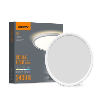 Plafonnier LED 22W Ø29,3cm avec rétroéclairage - 2400lm, IP54, CCT réglable, bord blanc, source lumineuse incluse