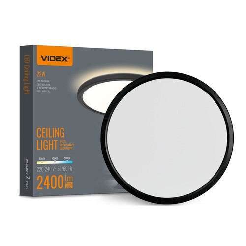 Plafonnier/Applique murale LED 22W avec rétroéclairage - IP54, Noir, CCT réglable, Ø29,3cm, 2400lm