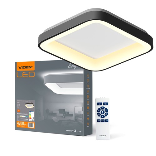 Plafonnier LED 72W dimmable - 45x45cm, 2700-6000K, bord noir, avec télécommande, IP20 intérieur