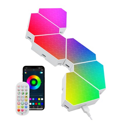 10 pcs. Panneaux Hexagonaux Tri - Applique murale, RGBIC, télécommande, contrôle par application