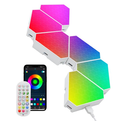 Panneaux Triangulaires Hexagonaux RGBIC Ensemble de 6 pièces - télécommande, contrôle via application, éclairage mural