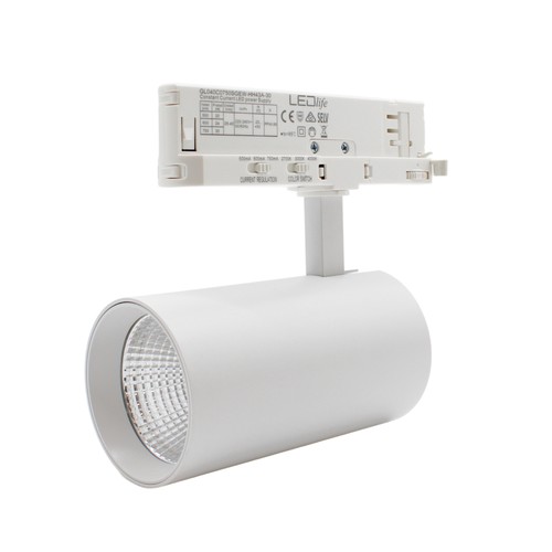 Spot sur rail triphasé 28W RA90 CCT réglable - 110lm/w, blanc, CCT + luminosité réglables, 3200lm, sans scintillement