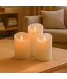 Bougies LED, lot de 3, Ø7,5cm, flamme vacillante, blanc - Avec télécommande et minuterie, 10/13/15cm, cire véritable