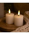 Bougies LED bloc, lot de 2, effet flamme, blanc - 5 cm de haut, Ø5 cm, fonctionne avec télécommande, vraie cire
