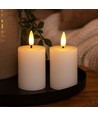 Bougies LED bloc, lot de 2, effet flamme, blanc - 7,5 cm de haut, Ø5 cm, fonctionne avec télécommande, cire véritable