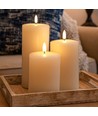 Set de 3 bougies LED, effet flamme, blanc - Avec télécommande et minuterie, 10/12,5/15cm de haut, Ø7,5cm, véritable cire