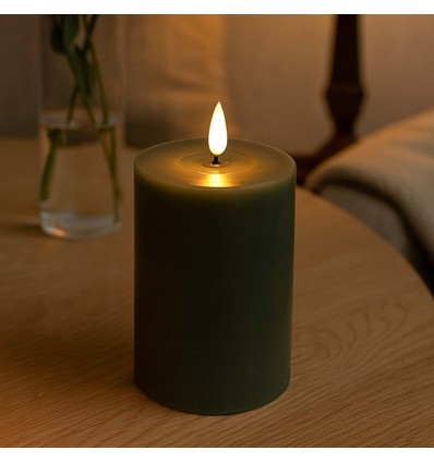 Bougie LED 10cm, effet fondu, effet flamme - Ø7,5cm, vert