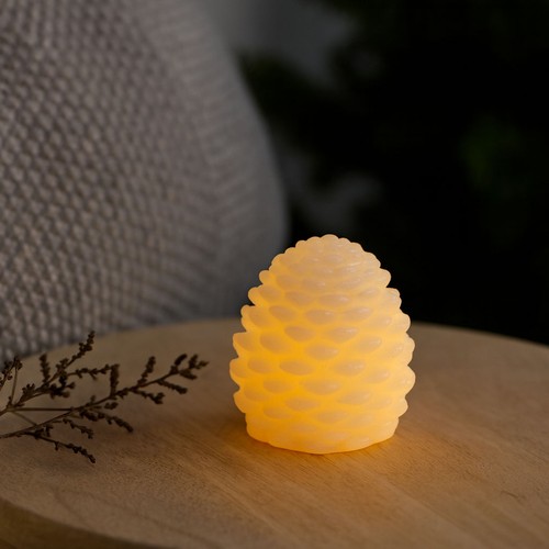 Bougie LED cône, effet flamme clignotante, blanc - Hauteur 8 cm, Ø6 cm, vraie cire