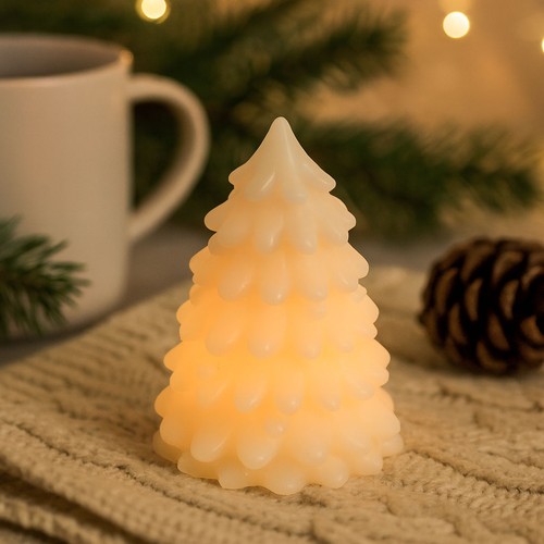 Bougie LED pour sapin de Noël, effet flamme clignotante, blanc - Hauteur 9,5 cm, Ø7 cm, véritable cire