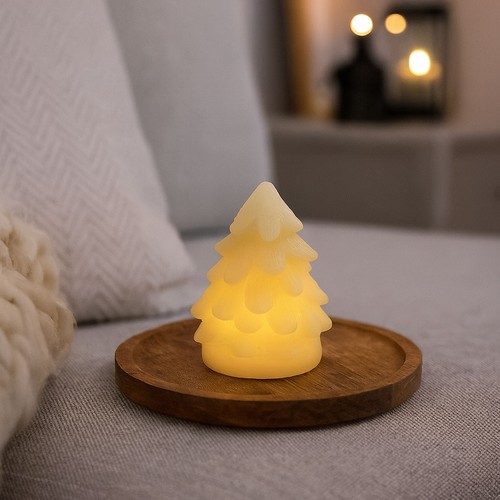 Bougie LED pour sapin de Noël, effet flamme clignotante, blanc - Hauteur 9 cm, Ø6,5 cm, cire véritable