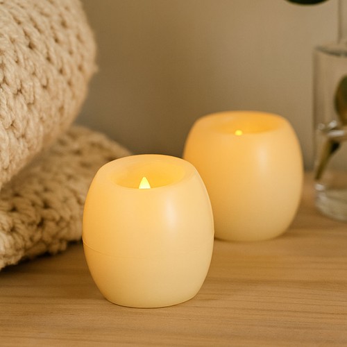 Lot de 2 bougies LED sphériques, effet flamme - Ø5 cm, hauteur 6 cm, vraie cire