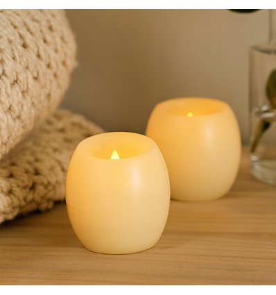 Lot de 2 bougies LED sphériques, effet flamme - Ø5 cm, hauteur 6 cm, vraie cire
