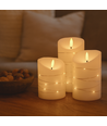 Bougies LED lot de 3 avec guirlande, effet flamme - Ø7,5cm, 10/12,5/15cm, télécommande, minuterie, véritable cire