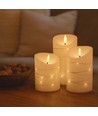 Bougies LED lot de 3 avec guirlande, effet flamme - Ø7,5cm, 10/12,5/15cm, télécommande, minuterie, véritable cire