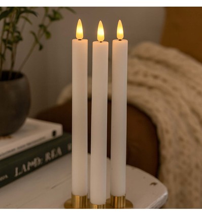Pack de 3 bougies LED blanches, effet flamme - Ø2,2cm, Hauteur : 24,5cm, bougies de table, avec télécommande, minuterie, pile