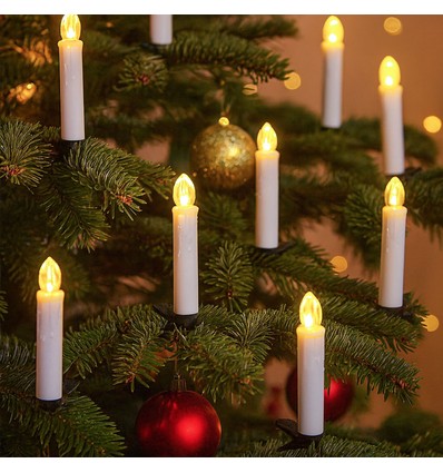 Lot de 10 bougies LED de Noël avec télécommande - Batterie, fonction minuterie, sans fil, support pour sapin de Noël