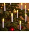 Lot de 10 bougies LED de Noël avec télécommande - Batterie, fonction minuterie, sans fil, support pour sapin de Noël