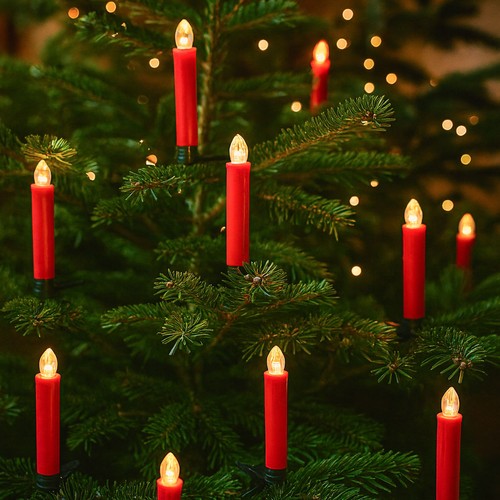 Lot de 10 bougies LED de Noël avec télécommande - Batterie, fonction minuterie, sans fil, support pour sapin de Noël