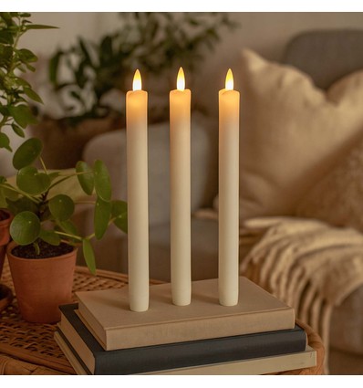 Pack de 3 bougies LED blanches, effet flamme - Ø2,2cm, Hauteur : 24,5cm, cierges, avec télécommande, minuterie