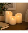 Set de 3 bougies LED Ø10cm, flamme vacillante, blanc - Avec télécommande et minuterie, 10/12,5/15cm de haut, véritable cire