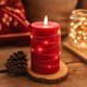 Bougie LED avec guirlande, 12,5cm, effet flamme - Ø7,5cm, fonctionne avec télécommande, rouge