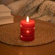 Bougie LED avec guirlande, 10cm, effet flamme - Ø7,5cm, rouge