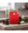 Set de 3 bougies LED Ø10cm, flamme vacillante, rouge - Avec télécommande et minuterie, 10/12,5/15cm de haut, véritable cire
