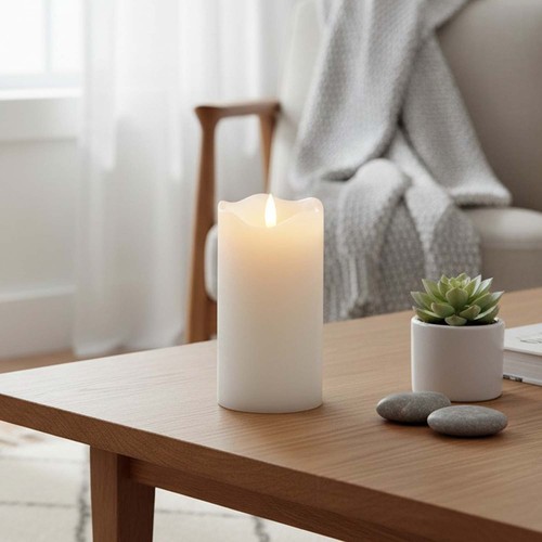 Bougie LED 15cm de haut, effet flamme, blanc - Ø7,5cm, 15cm de haut, fonctionne avec télécommande, minuterie, véritable cire