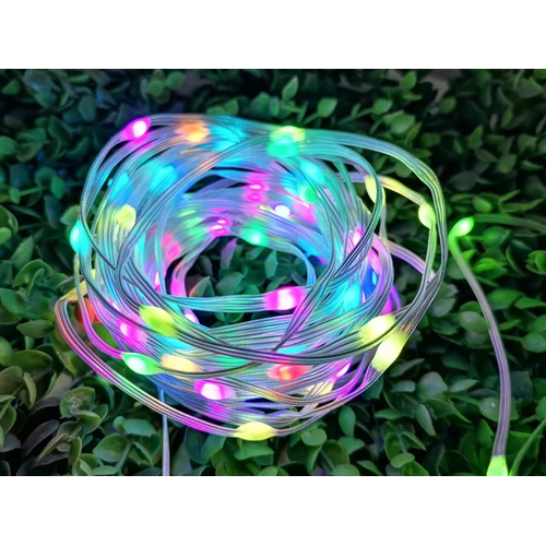 Guirlande lumineuse LED RGBIC 10m - 5V USB, 100 LED, câble transparent, télécommande + bluetooth