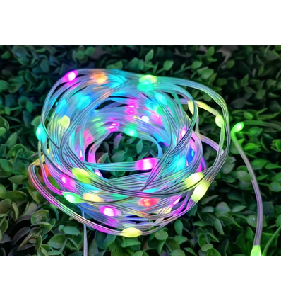 Guirlande lumineuse LED RGBIC 10m - 5V USB, 100 LED, câble transparent, télécommande + bluetooth