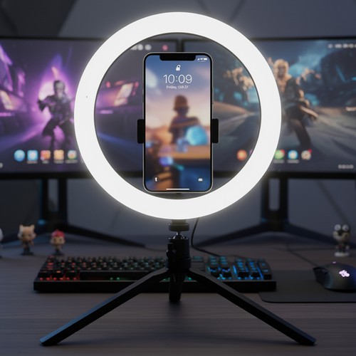 Anneau lumineux LED 10W - 10 pouces, avec support de table, 3200K-5500K