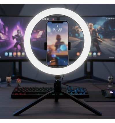 Anneau lumineux LED 10W - 10 pouces, avec support de table, 3200K-5500K