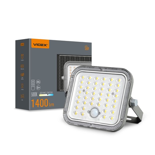 Projecteur LED solaire 20W avec détecteur - 1400lm, IP65, 5000K, gris, extérieur