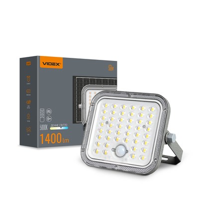 Projecteur LED solaire 20W avec détecteur - 1400lm, IP65, 5000K, gris, extérieur