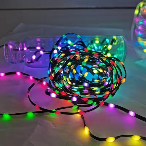 Guirlande lumineuse LED RGBIC 5m - 5V USB, 50 LED, câble vert, télécommande + bluetooth