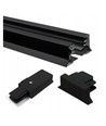 1 mètre de rail pour spots sur rail - Noir, monophasé, 1F2W, complet avec connexion et embout