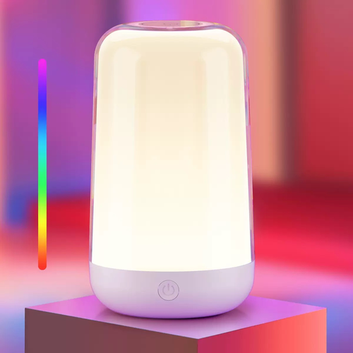 Lampe de table/de chevet LED RGB+CCT rechargeable - Blanc, tactile dimmable, IP20 intérieur