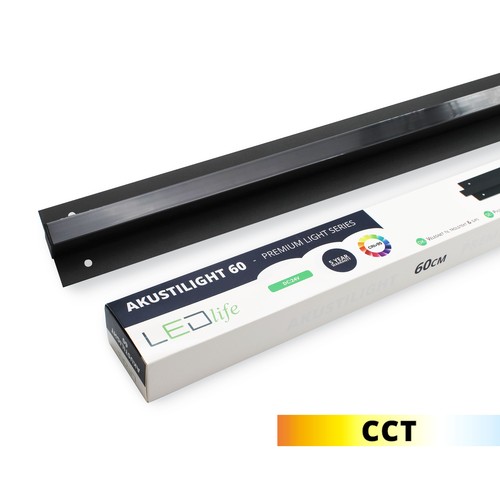 Rail LED Troldtekt noir 60 cm, CCT - 30W, Akustilight, encastré, 24V